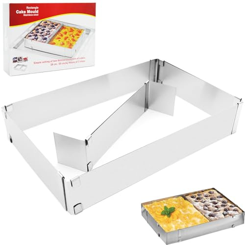 CTCEHL Backrahmen Rechteckig Verstellbar,tortenring verstellbar,Edelstahl Backform Rechteckig,Flexibel verstellbarer Tortenrahmen,Backrahmen Eckig,Für Kuchen Torten Pizza (Max. 53 * 34 cm)