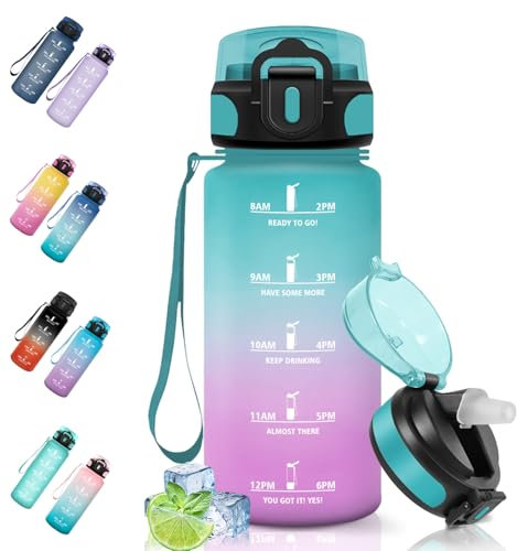 Motswedi Botella Agua, 500 ml Sin BPA, Botella Agua Niños con Pajita, Reutilizable, Botella Agua Gimnasio, a Prueba de Fugas, Botella de Agua, Cantimplora para Gym, Oficina, Escuela, Yoga, Verde Rosa