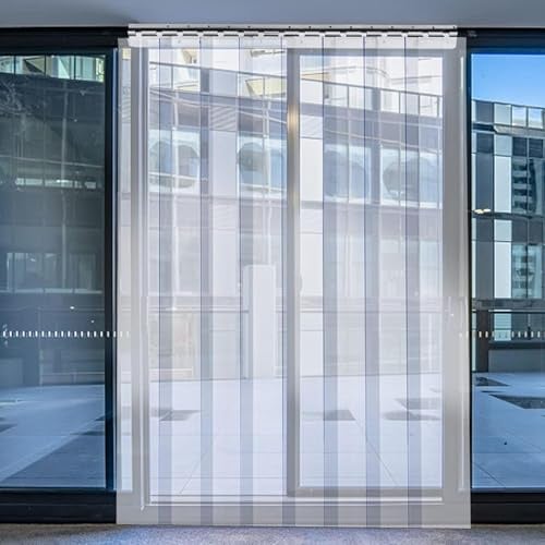 Klarer Türvorhang PVC Gefrierschrank Vorhang Industrial Strip Vorhang Plastik Plastiklattenvorhang für Garage, Lagerhaus, Scheune, Clear, 195x350 cm