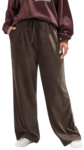 Yours Curve Chocolate Cord Drawstring Wide Leg Trousers - Women's - Plus Size Curve