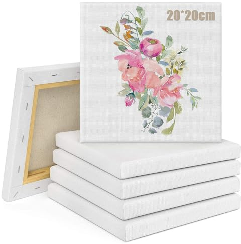 6 Stück Kleine Leinwände Set, Leinwand mit Keilrahmen 20 x 20cm Baumwolle Leinwände zum Malen, Weiße Kleine Leinwändefür Bastler Künstler, Acrylfarben Geeignet, Acryl und Ölgemälde
