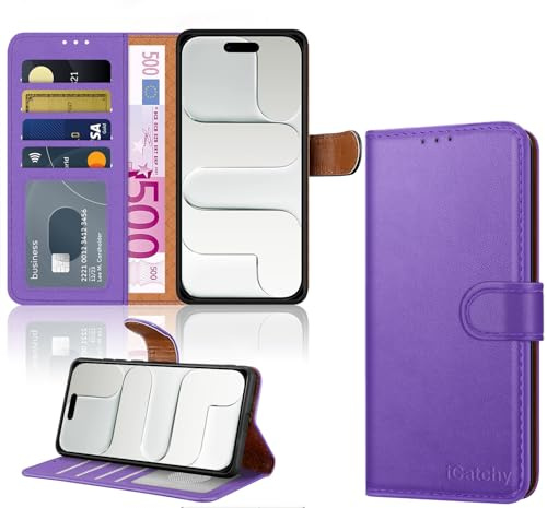 iCatchy for iPhone Air Case 6.5-Inch with 4 Card Slots Leather Wallet Flip Book Magnetic Closure Kickstand Shockproof Protective Phone Cover compatible with iPhone Air (Lilac)