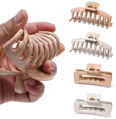 Muorruo 4er-Pack Wolkenclip, Flexible Haarklammern aus Silikon, rutschfeste große biegbare Klammer | weiche Haarklammern für dünne und dicke Haare, nicht abnehmbarer Haarclip (Khaki)