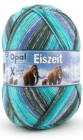 Opal XLarge Eiszeit 8-fach Strickgarn, Sockenwolle, 75% Schurwolle Superwash, 25% Polyamid, 150g, 320m LL, 40°C, für Socken,Mützen, Schals und Pullover (11571 Gletscherhöhle)