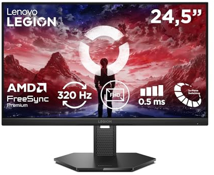 Lenovo Legion 25-10 24.5 FHD Gaming Monitor – 320Hz Ultra-Fast Refresh, 0.5ms Response, HDR10, 99% sRGB, AMD FreeSync Premium, VESA Adaptive Sync, HDMI, DP, Fully Adjustable, Eclipse Black