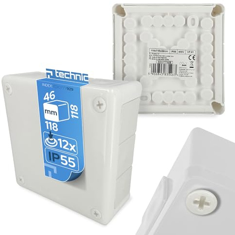 EDO Aufputz-Abzweigdose IP55 Wasserfest 118x118x46 mm Weiß | 12-Einführungen, Halogenfrei –Verteilerdose / Anschlussdose mit Gummitüllen und Schraubverschluss für Innen- und Außen