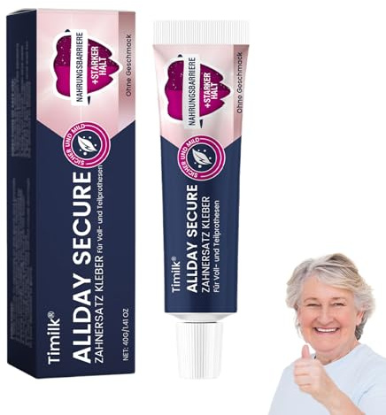 Timilk AllDay Secure Zahnersatz Kleber, Denture Bond, Timilk Zahnprothesen Haftgel, Haftschutz Für Zahnprothesen, Extra Starker Halt, Super-Stark Für Die Dritten, Zahnprothesenkleber (1 Stück)