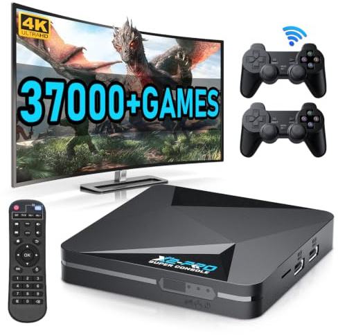Kinhank Retro Game Console Super Console X2 Pro Built-in 65000+ Games, Video Game Console Android 9.0/Emuelec 4.6, S905X2 Chip, 4K UHD Output,2.4G/5G, BT 5.0