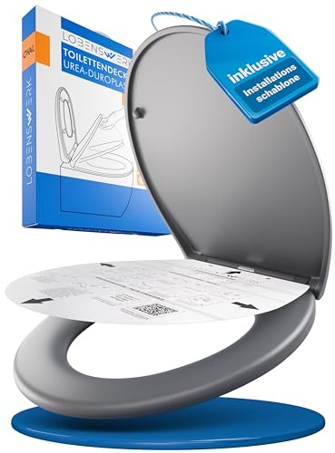 LOBENSWERK Toilettendeckel Grau Anthrazit [Einfache Montage] antibakteriell & UV-beständig | Quick-Release-Funktion | Klodeckel, Klobrille, WC Sitz inkl. Installationsschablone