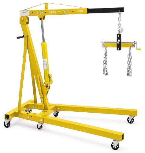 Aptliton 2 Ton Folding Engine Crane Hoist, Heavy Duty Hydraulic Engine Lift with Adjustable Boom, 360° Swivel Casters, Garage Workshop Engine Hoist