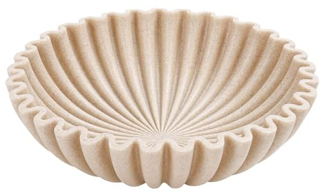 BONJUME Deko Schale, 25 cm Rund Mittelstück Dekoschale Elegante Harz Schmucktablett Handgefertigte Rüschenschale Schlüsselschale Obstschale Tischdeko Für Flur Wohnzimmer Büro - Beige