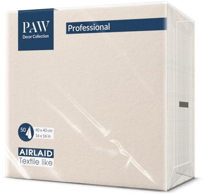 PAW Stoffähnliche Servietten 40 x 40 cm, 50 Stück - Stoffdesign Creme