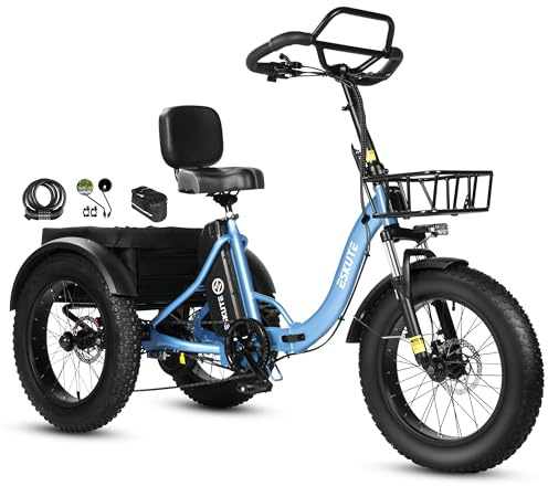 ESKUTE Elektro Dreirad für Erwachsene T302 Pro, 48V 20,8Ah Akku, faltbares E-Bike Dreirad mit Tiefeinstieg, 20×4 Zoll Fat Tires Elektrofahrrad, 7-Gang, 25 km/h, 60–130 km Reichweite