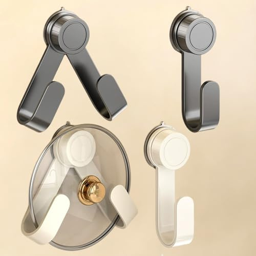 4 Pcs Pan Lid Holder, Pan Lid Holder Cupboard Door, Saucepan Lid Storage, Pot Lid Holder for Cupboard Doors, Lid Holder, Pan Lid Organiser, Lid Holder, Gun Grey and Cream White Suction Cup Design
