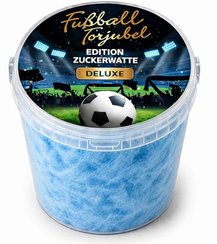 Fussball Torjubel Zuckerwatte DELUXE im Eimer – blau mit Blaubeer-Geschmack, 50 g – Süßes Geschenk für Party, Stadionfeeling & Geburtstag