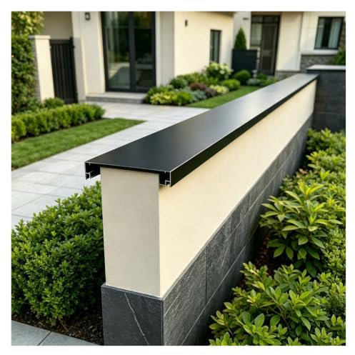Schwarze Aluminium Mauerabdeckung Mit LED Kanal Außen Garten Zaun | Schwarzes Aluminium, LED-Kanal, Individuelle Länge, Aufkantung, Begrenzungszaun, Stützmauer, Verbindbar