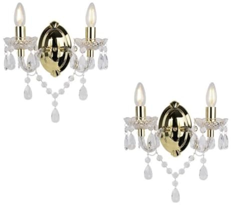 Set of 2 Clear and Gold Marie Therese Style 2 x 40W Wall Light