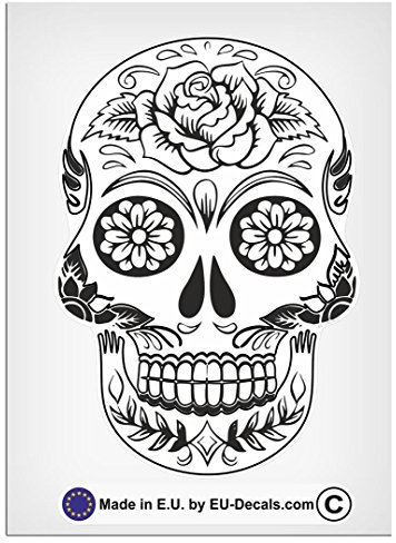 EU-Decals - MioVespa Collection 120 mm - 12,7 cm Sugar Skull Black and White Laminated Decal Sticker Sticker Mexican Spanish Mexico Day of the Dead Pic on Vespa