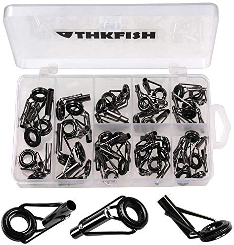 THKFISH Angelrute Keramik Reparaturset,Angelzubehör Set,Keramikring,Angelrutenführungen,Meerwasser,Spitzenreparaturset,40 Stück