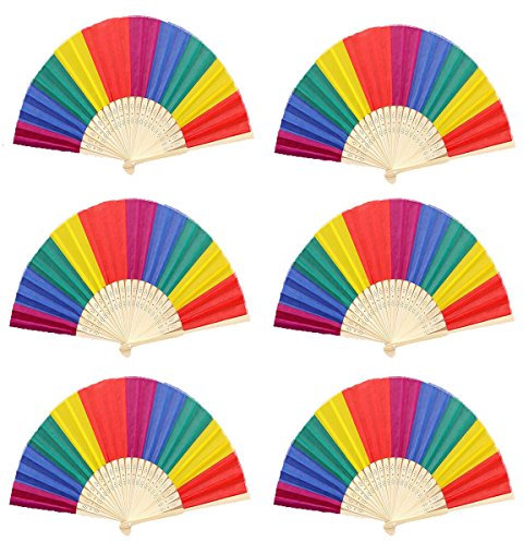 Winture 6 Pack Rainbow Craft Hand Fans, Gay Pride Rainbow Folding Fans for Rainbow Themed Party Decorative Accessories