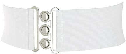 FASHIONGEN - Damen Breiter elastische gürtel, GLORIA - Weiß (Silberschnalle), Medium / 38 bis 41