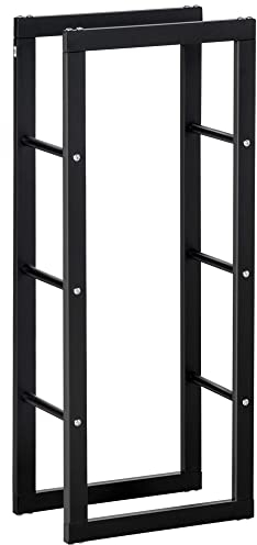 HOMCOM Kaminholzregal Metall 40 x 25 x 100 cm Brennholzregal Stapelhilfe Stahlrahmen bis 100kg Kaminholzunterstand Outdoor Holzregal Feuerholzregal für Garten Terrasse Außen Schwarz