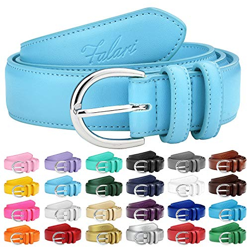 Falari Damen-Gürtel aus echtem Leder, modisch, mit Dornschnalle, 6028-31 Farben, hellblau, XL (Taille 40/42)