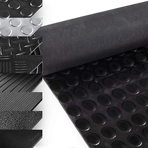 Gummimatte Noppenmatte Meterware 3mm Gummiläufer Noppen Bodenmatte als Werkstattboden, Antirutschmatte, Werkbank Auflage, Gummi Matte für Anhänger, Keller, Garage SBR Schwarz 100 x 100cm