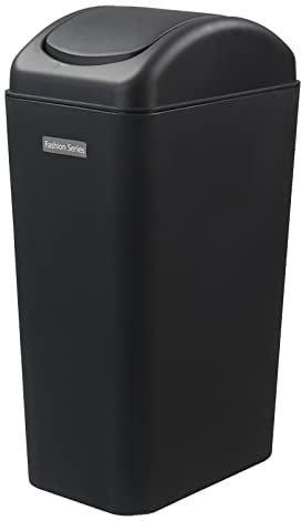 Qshape 15 Litre Black Plastic Swing Trash Bin Dustbin, 1 Pack