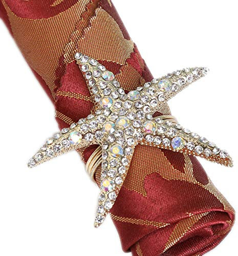 Joyindecor Serviettenringe mit Seestern-Motiv - Set mit 6 Strass-Steinen, für Hochzeit, Party, Strand, Tischdekoration