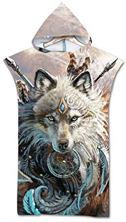 HNHDDZ Badetuch Erwachsene Robe Handtuch Poncho 3D Tier Eule Schildkröte Wolf Mit Kapuze Decke zum Surfen Schwimmen Neoprenanzug Ändern Leicht, Badetuch (Wolf)