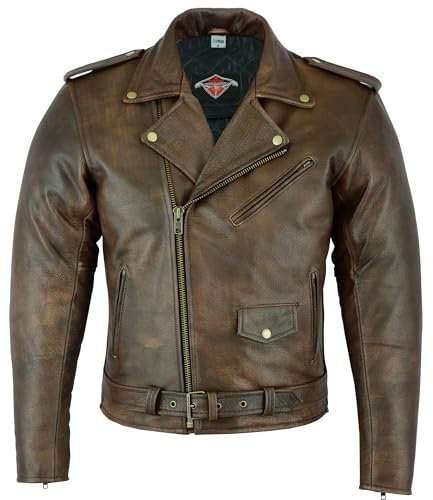 Texpeed Chaqueta de moto de cuero para hombre - Marlon Brando chaqueta de motociclista touring con protecciones originales CE (EN 1621-1) Marrón - 3XL