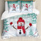 ABAKUHAUS Weihnachten Bettbezugs Set Für Doppelbetten, Skifahren-Schneemann-Bäume, Milbensicher Allergiker geeignet mit Kissenbezügen, Teal Rot Weiß