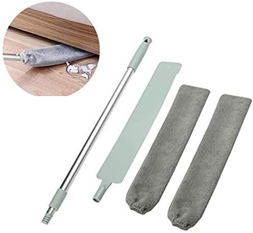 Clonic Duster Adjustable Long Dust Brush and 3 Washable Fabric Covers, Flexible Flat Duster Household Mop for Dirt and Hair