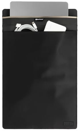 SLNT Weatherproof Nylon Faraday Bag with Silent Pocket - Signal Blocking Device Vertical Sleeve for 13 inch and 15 inch Laptops and Tablets - Provides Instant Protection (Black Nylon, 15 in)