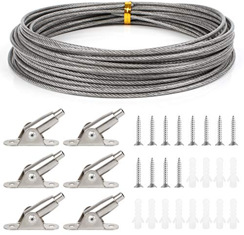 Huayue Cable de acero inoxidable 2 mm x 10 m con revestimiento de PVC, alambre colgante de marco de acero inoxidable con 6 cables metálicos de código fijo y tornillos