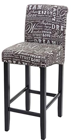 Mendler Barhocker HWC-C33, Barstuhl Tresenhocker, Holz MVG-Zertifiziert - Schriftzug, grau, dunkle Beine, Stoff/Textil