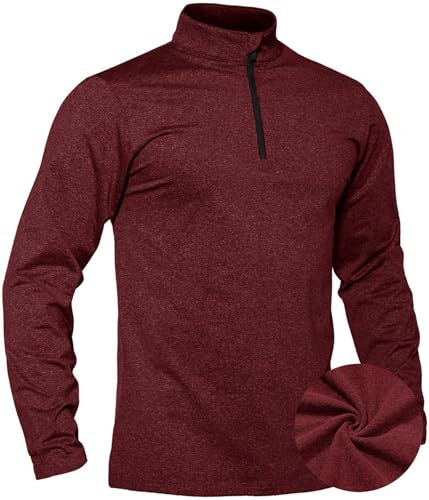 TACVASEN Langarmshirt Herren Fleecepullover Warme Half Zip Winter Sport Laufshirt Funktionsshirt Männer (XL, Weinrot)