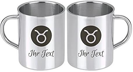 STEMPEL-FABRIK Edelstahlbecher mit Sternzeichen - Stier - Rechtshänder - Personalisierte Gravur - Thermotasse - Kaffeetasse - Isolierbecher - Doppelwandig - Geschenkidee