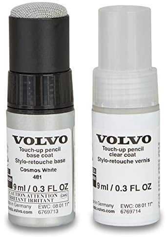 Volvo Original 481 Cosmos White Metallic Lackstift - 9ml Basislack, 9ml Klarlack - Lackreparatur Set Ausbesserungslack weiß 31265716