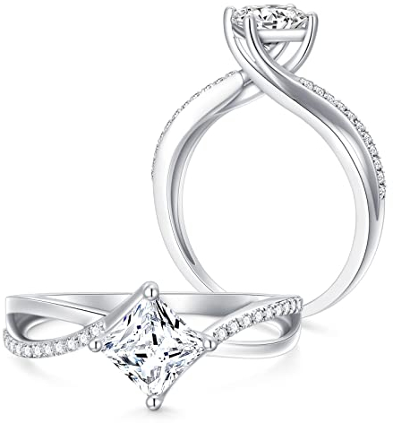 Molioaki Verlobungsring Damen 9 Karat (375) Weißgold Diamant Ring Brillantschliff 5A Zirkonia Ring 1.15kt Weißgold Ring Damen mit CZ-50
