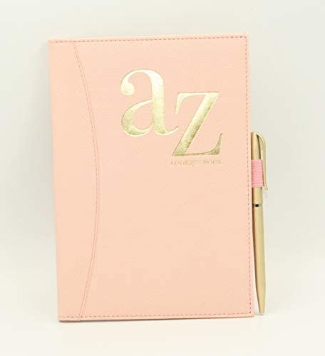 Sixstore Adressbuch von A bis Z, A5, A-Z, fester Einband, PU-Leder, weich, gepolstert, mit Stift, Rosa