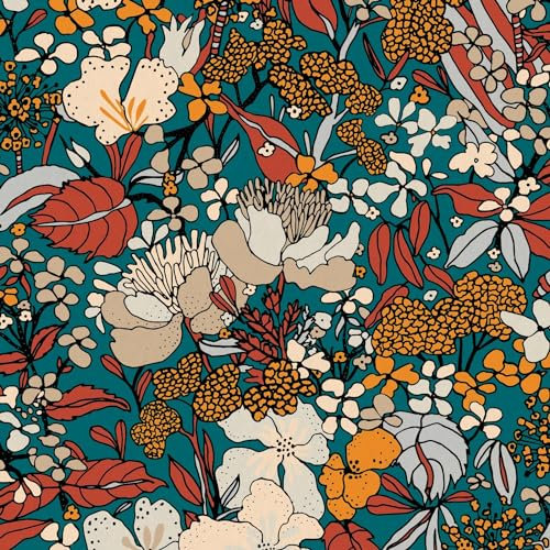 Flowers wallcovering Wall Profhome 377562-GU Non-Woven Wallpaper Smooth with Floral Pattern matt Blue Teal Beige Orange 5.33 m2 (57 ft2)