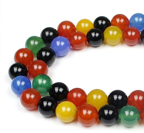 MJDCB Natural Round Stone Beads 12mm Multicolored Agate Loose Gemstone Beads for Jewelry Making Bracelet Necklace 30pcs