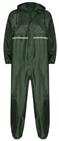 ranrann Homme Combinaison de Pluie Imperméable Réfléchissant Salopette de Travail à Capuche Combinaison Pêche Zippé Multi-Usage Vêtements de Pluie M-4XL Type A Vert foncé XXL