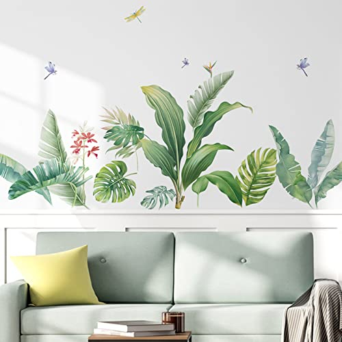 wondever Stickers Muraux Feuilles Tropicales Autocollants Muraux Mural Stickers Plante Verte Banane Palmier Feuilles pour Chambre Salon Canapé Fond