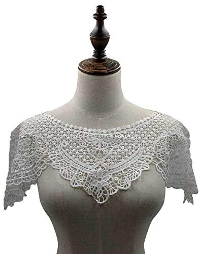 SYSUII 3D Blume Spitze Kragen Applikation Bestickter,Spitze Kragen Applikation Spitze Patch Spitzemotiv Applique Patches Verzieren Spitze Applique Patch Lace Trim für Kleid DIY Handarbeit,Weiss
