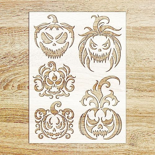 Schablone (15,2 x 20,3 cm) verschiedene gruselige Jack o' Laterne Designs Flonz dekorative Schablone Vorlage für Wandmalerei Scrapbooking und Kuchendekoration