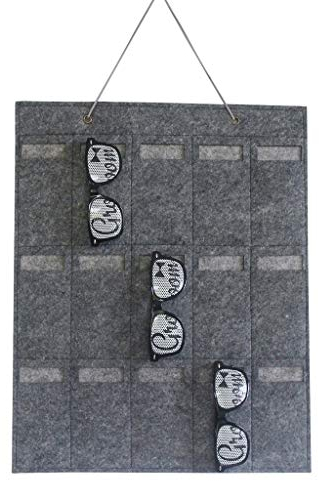 Hängende Sonnenbrille Organizer 15 Fächer Filz Sonnenbrillenhalter Wand Brillen-Aufbewahrung Hängen Brillen Display (Grau)