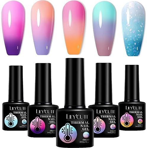 Gel Nail Polish Colour Changing Gel Polish 5Pcs UV Gel Thermal Temperature Nail Polish Set Soak Off Glitter Matte Finish Nails Art Gifts For Women